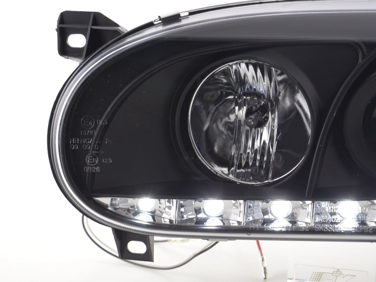 Scheinwerfer Set Daylight LED Tagfahrlicht VW Golf 3 91-97 schwarz für Rechtslenker Scheinwerfer Set Daylight LED Tagfahrlicht VW Golf 3 91-97 schwarz für Rechtslenker